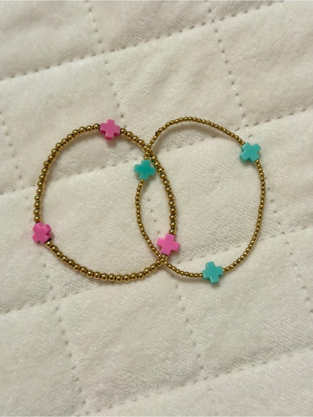 Enewton Gold Beaded Bracelet Set with Pink and Ming Cross Charms - Set of 2